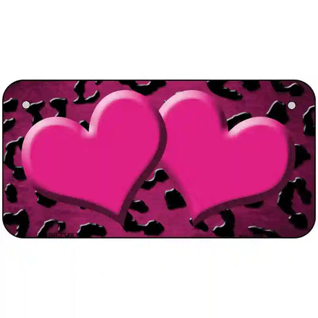 Pink Black Cheetah Hearts Oil Rubbed Metal Novelty License Plate 6" x 3" (BP)