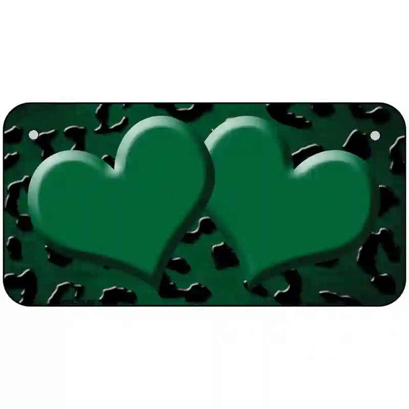 Green Black Cheetah Hearts Oil Rubbed Metal Novelty License Plate 6" x 3" (BP)