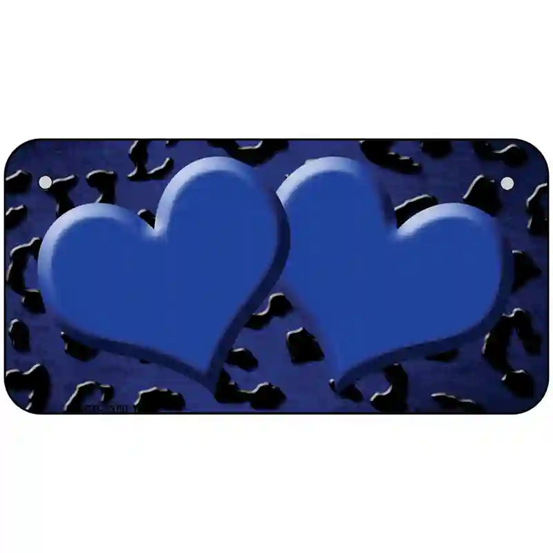 Blue Black Cheetah Hearts Oil Rubbed Metal Novelty License Plate 6" x 3" (BP)