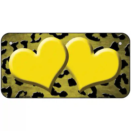 Yellow Black Cheetah Hearts Oil Rubbed Metal Novelty License Plate 6" x 3" (BP)