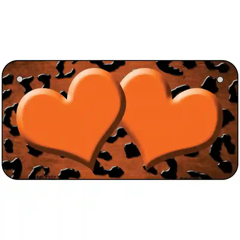 Orange Black Cheetah Hearts Oil Rubbed Metal Novelty License Plate 6" x 3" (BP)