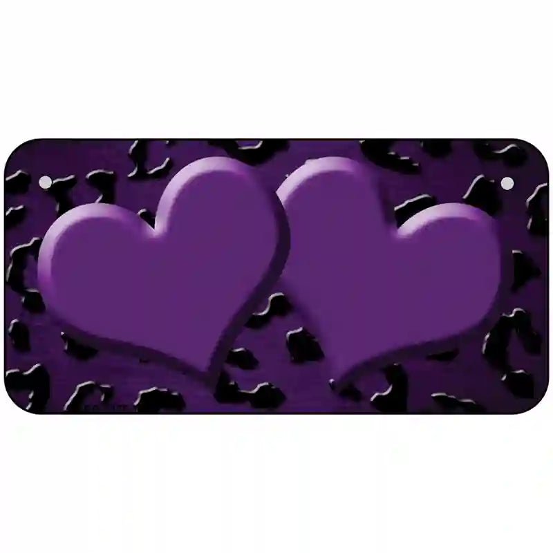 Purple Black Cheetah Hearts Oil Rubbed Metal Novelty License Plate 6" x 3" (BP)