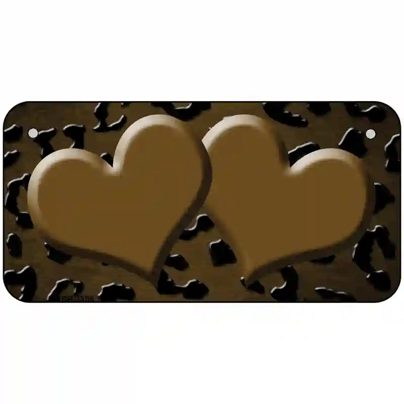 Brown Black Cheetah Hearts Oil Rubbed Metal Novelty License Plate 6" x 3" (BP)