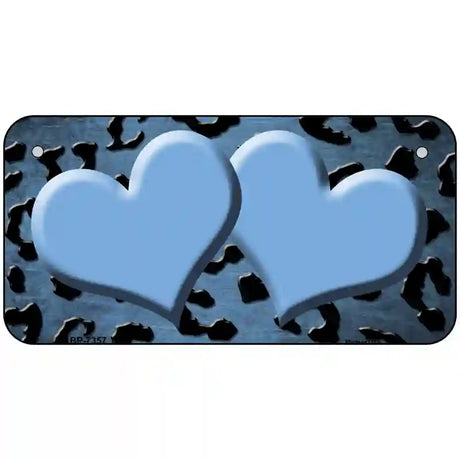 Light Blue Black Cheetah Hearts Oil Rubbed Metal Novelty License Plate 6" x 3" (BP)