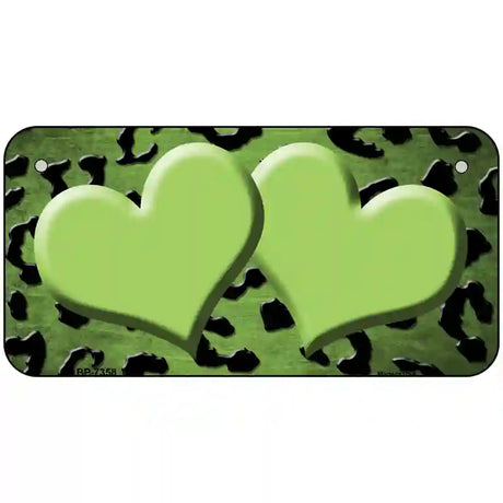 Lime Green Black Cheetah Hearts Oil Rubbed Metal Novelty License Plate 6" x 3" (BP)