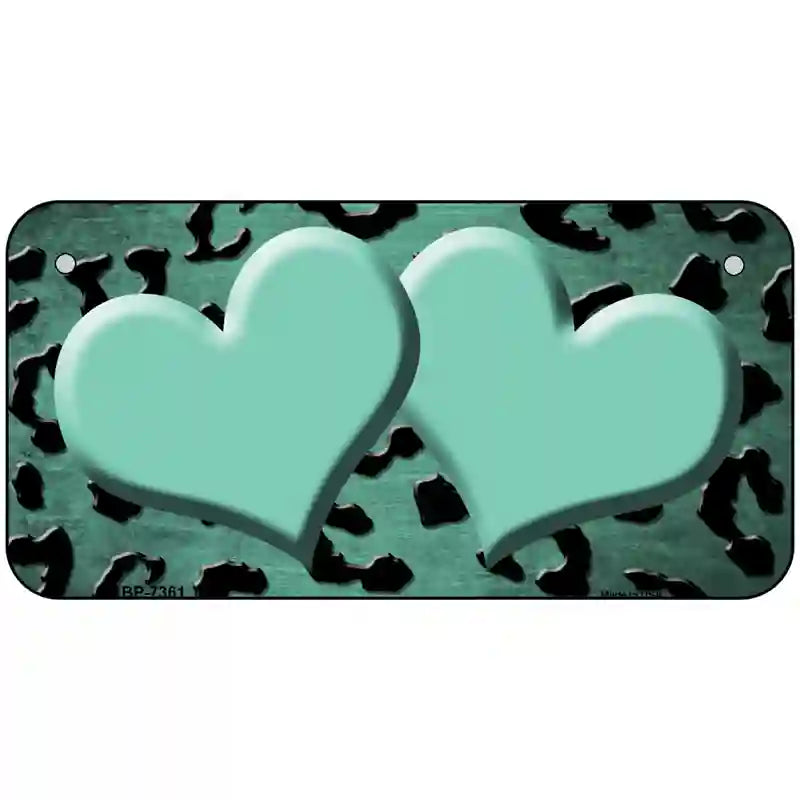 Mint Black Cheetah Hearts Oil Rubbed Metal Novelty License Plate 6" x 3" (BP)