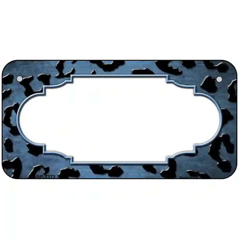 Light Blue Black Cheetah Scallop Oil Rubbed Metal Novelty License Plate 6" x 3" (BP)