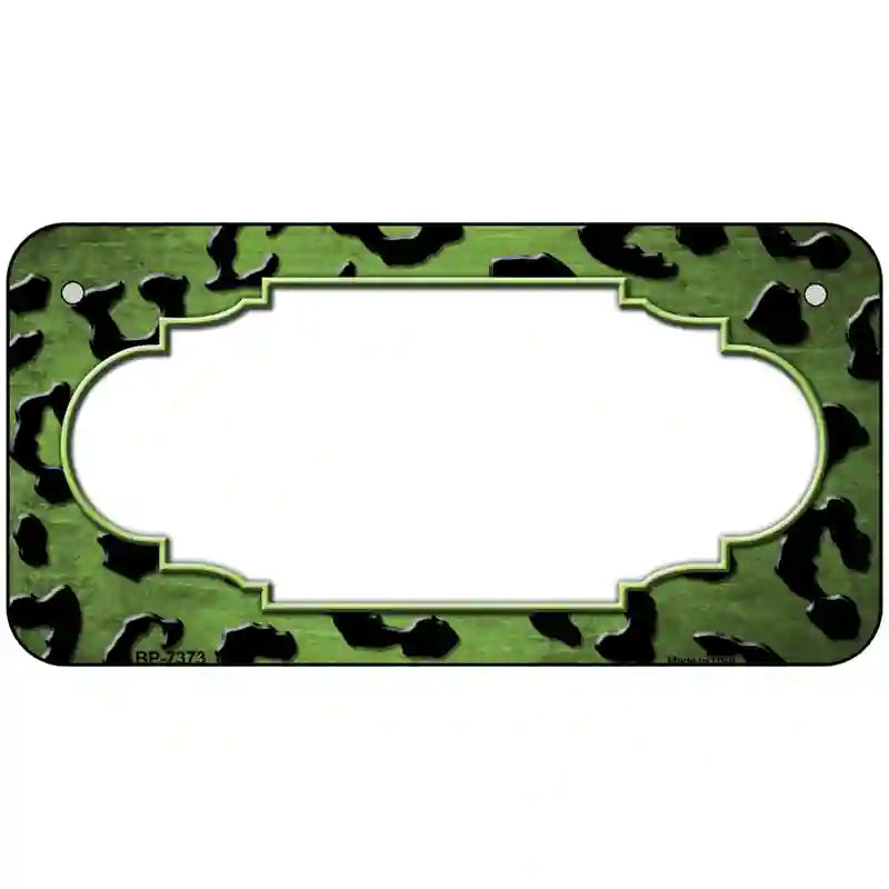 Lime Green Black Cheetah Scallop Oil Rubbed Metal Novelty License Plate 6" x 3" (BP)