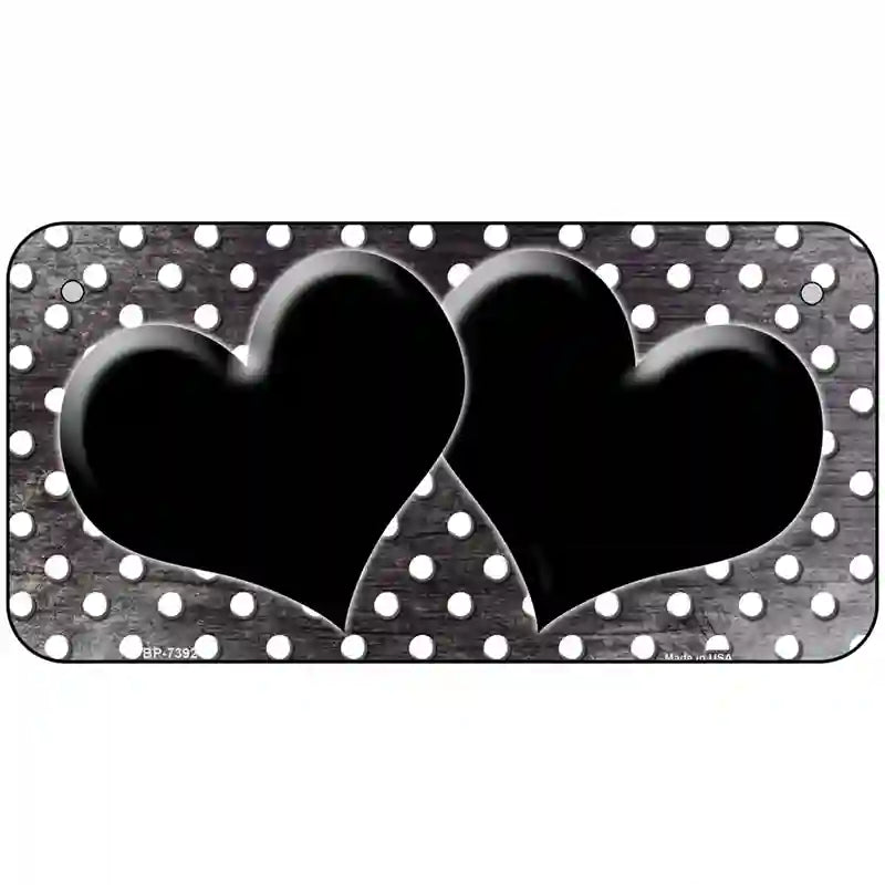 Black White Small Dots Hearts Oil Rubbed Metal Novelty License Plate 6" x 3" (BP)