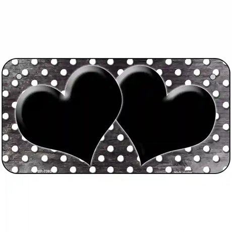 Black White Small Dots Hearts Oil Rubbed Metal Novelty License Plate 6" x 3" (BP)