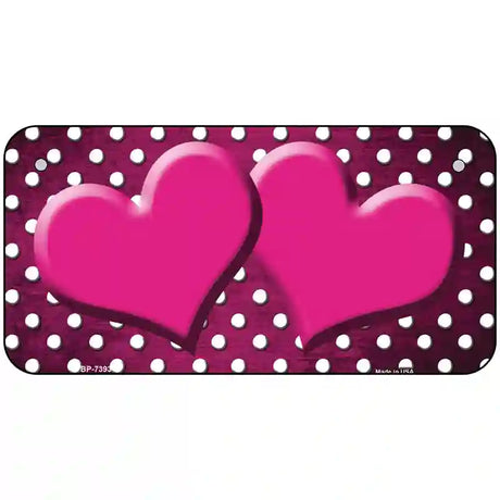 Pink White Small Dots Hearts Oil Rubbed Metal Novelty License Plate 6" x 3" (BP)