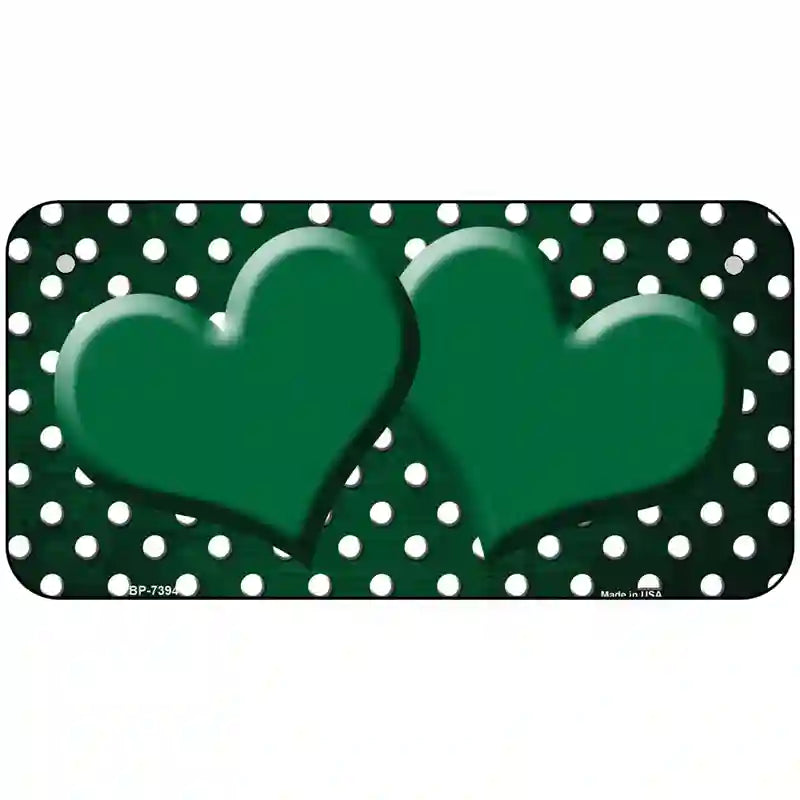 Green White Small Dots Hearts Oil Rubbed Metal Novelty License Plate 6" x 3" (BP)