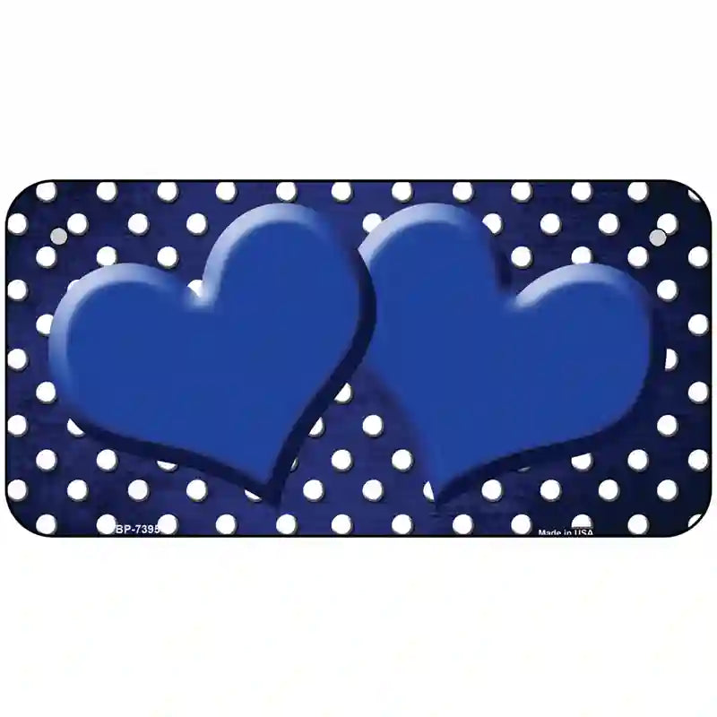 Blue White Small Dots Hearts Oil Rubbed Metal Novelty License Plate 6" x 3" (BP)