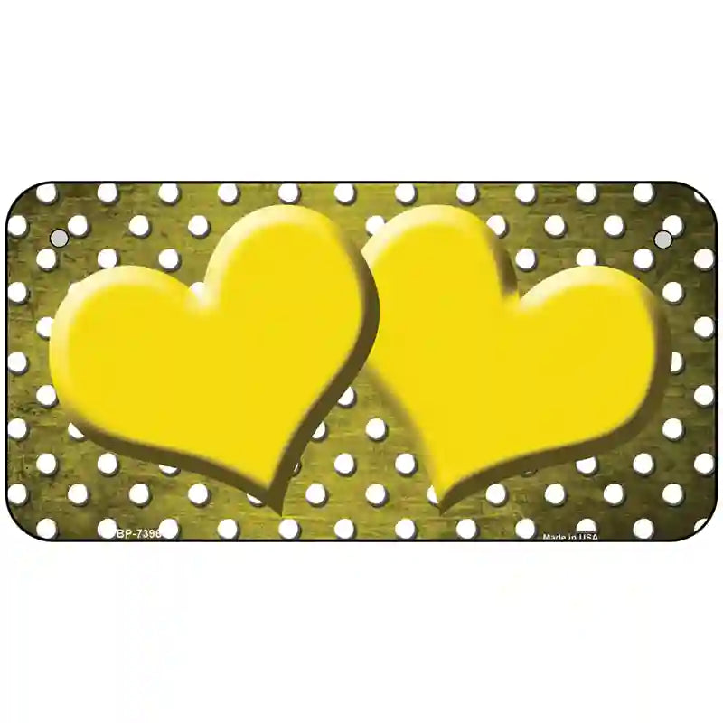 Yellow White Small Dots Hearts Oil Rubbed Metal Novelty License Plate 6" x 3" (BP)