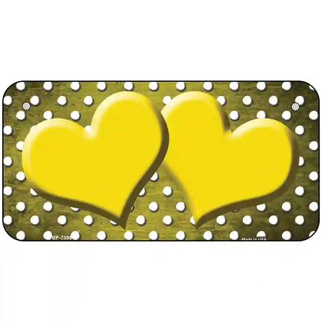 Yellow White Small Dots Hearts Oil Rubbed Metal Novelty License Plate 6" x 3" (BP)