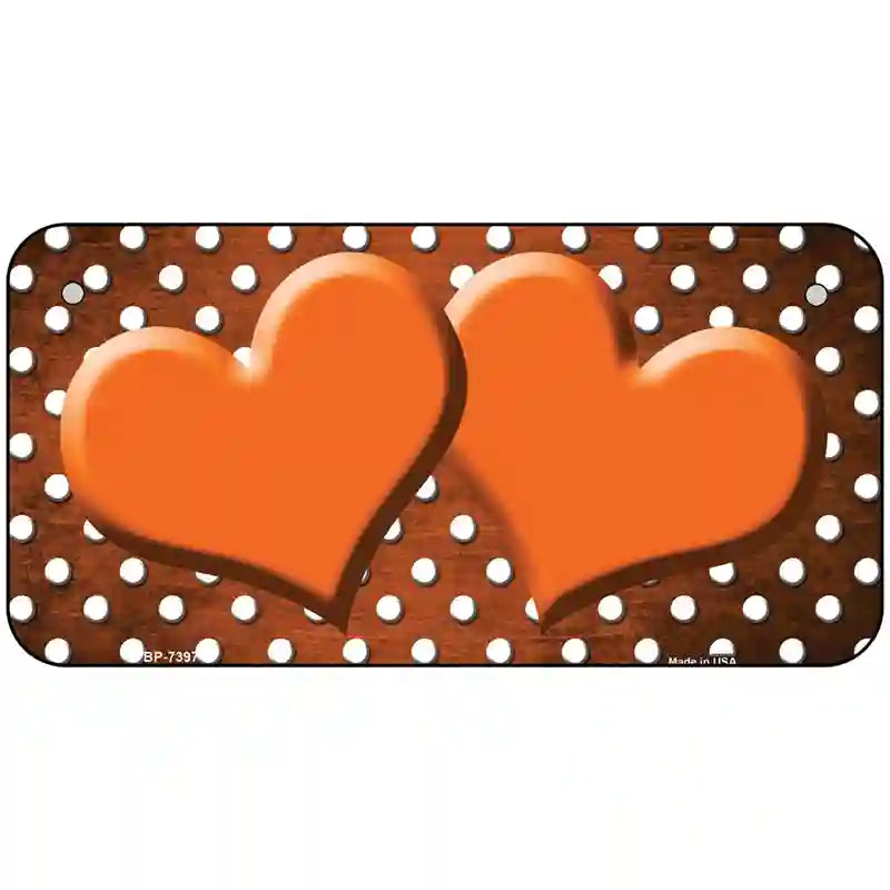 Orange White Small Dots Hearts Oil Rubbed Metal Novelty License Plate 6" x 3" (BP)