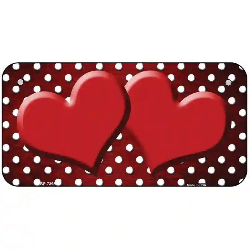 Red White Small Dots Hearts Oil Rubbed Metal Novelty License Plate 6" x 3" (BP)