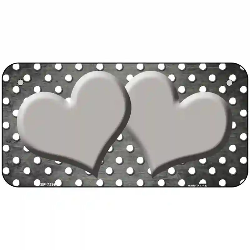 Gray White Small Dots Hearts Oil Rubbed Metal Novelty License Plate 6" x 3" (BP)