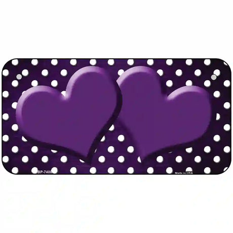 Purple White Small Dots Hearts Oil Rubbed Metal Novelty License Plate 6" x 3" (BP)