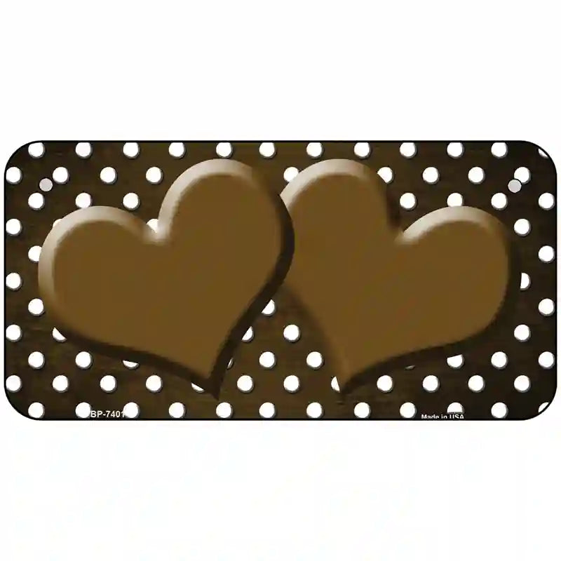 Brown White Small Dots Hearts Oil Rubbed Metal Novelty License Plate 6" x 3" (BP)