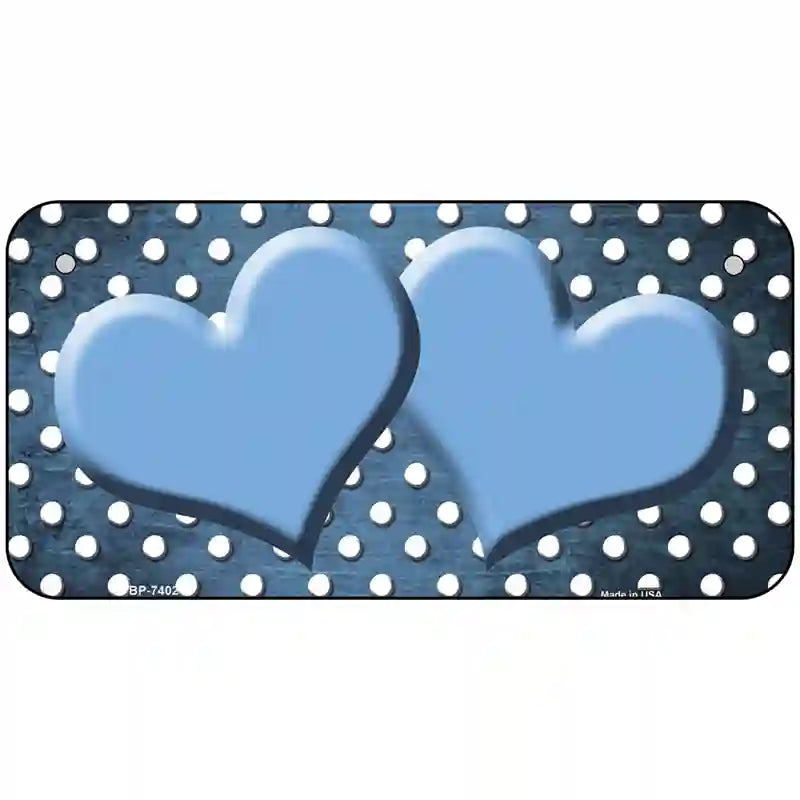 Light Blue White Small Dots Hearts Oil Rubbed Metal Novelty License Plate 6" x 3" (BP)