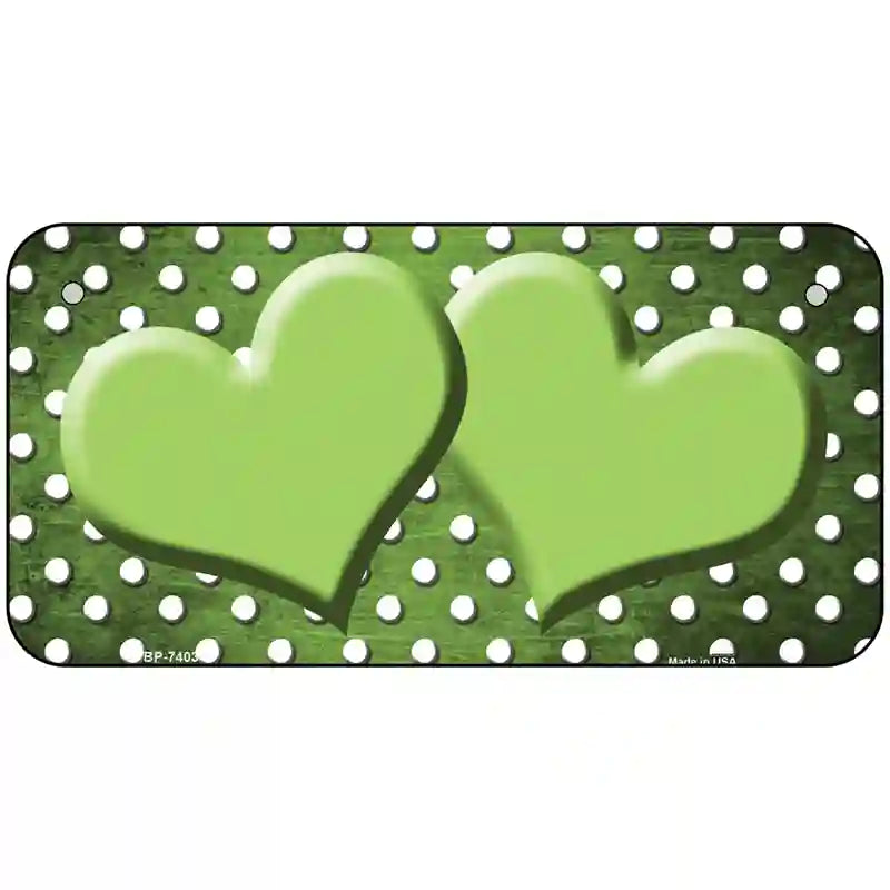 Lime Green White Small Dots Hearts Oil Rubbed Metal Novelty License Plate 6" x 3" (BP)