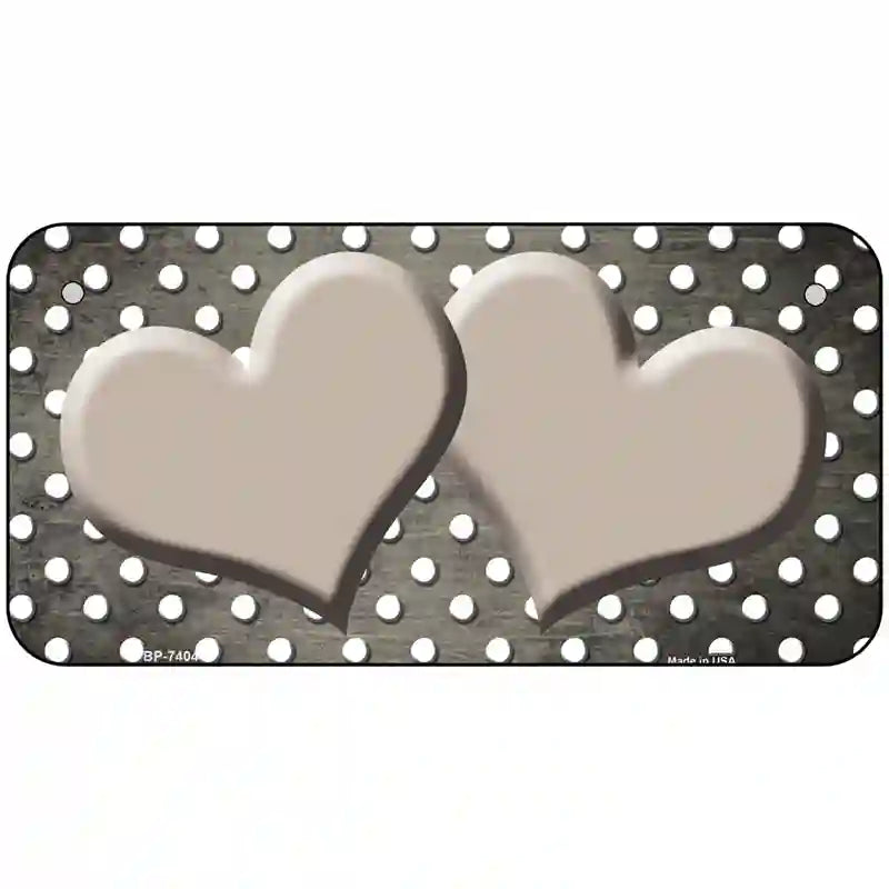 Tan White Small Dots Hearts Oil Rubbed Metal Novelty License Plate 6" x 3" (BP)