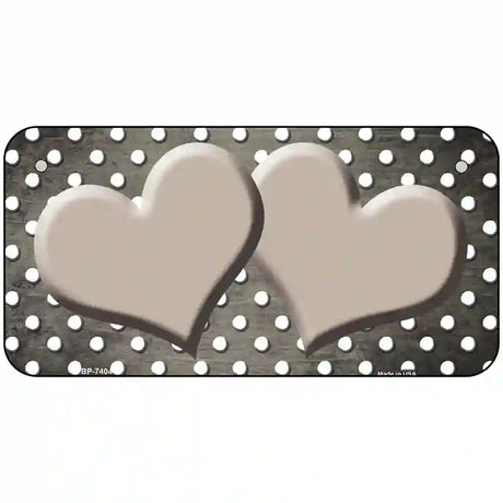 Tan White Small Dots Hearts Oil Rubbed Metal Novelty License Plate 6" x 3" (BP)