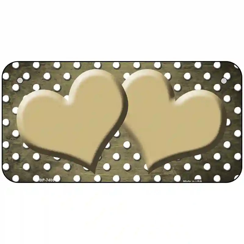 Gold White Small Dots Hearts Oil Rubbed Metal Novelty License Plate 6" x 3" (BP)