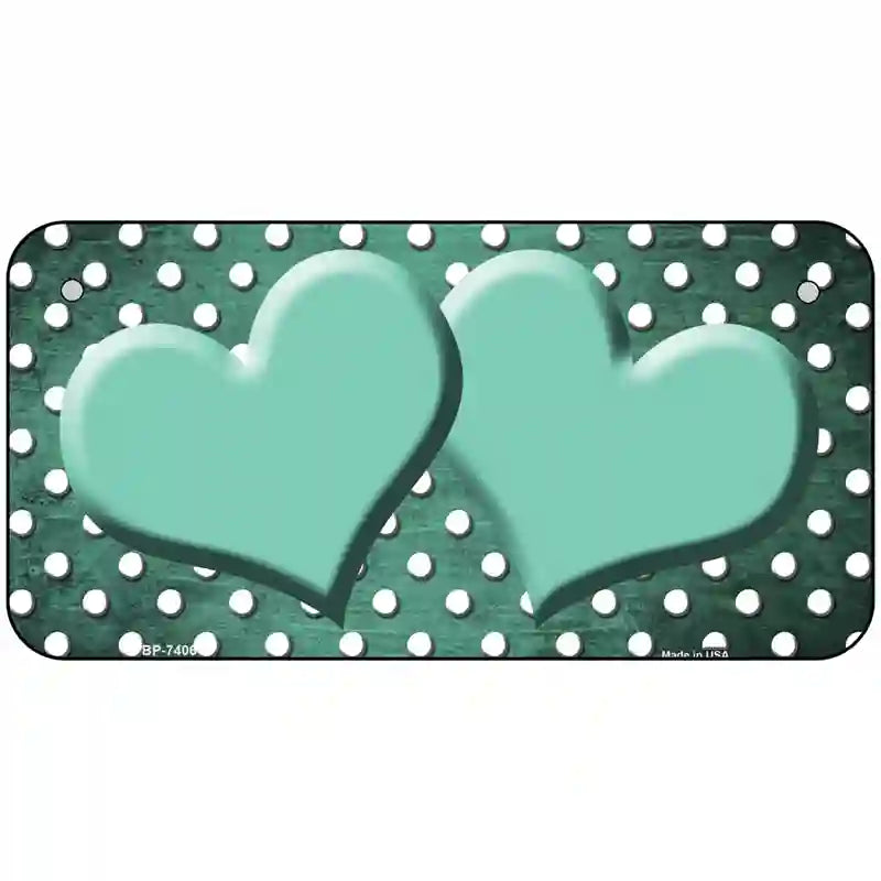 Mint White Small Dots Hearts Oil Rubbed Metal Novelty License Plate 6" x 3" (BP)