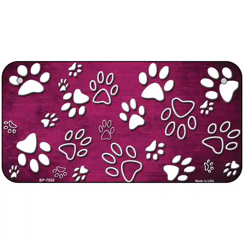 Pink White Paw Oil Rubbed Metal Novelty License Plate 6" x 3" (BP)