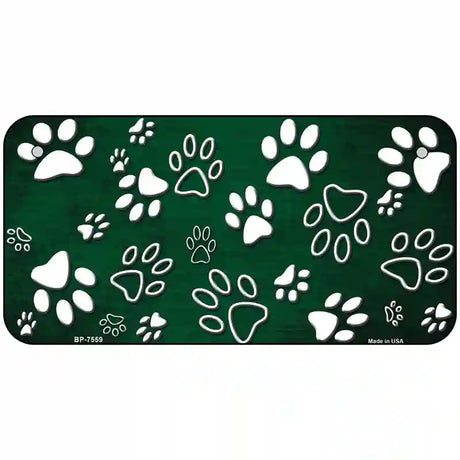 Green White Paw Oil Rubbed Metal Novelty License Plate 6" x 3" (BP)