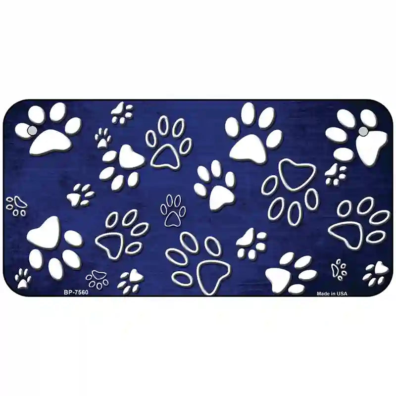 Blue White Paw Oil Rubbed Metal Novelty License Plate 6" x 3" (BP)