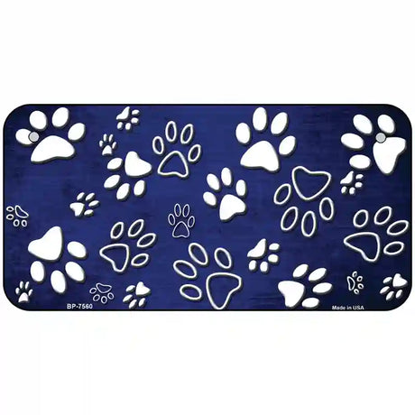 Blue White Paw Oil Rubbed Metal Novelty License Plate 6" x 3" (BP)