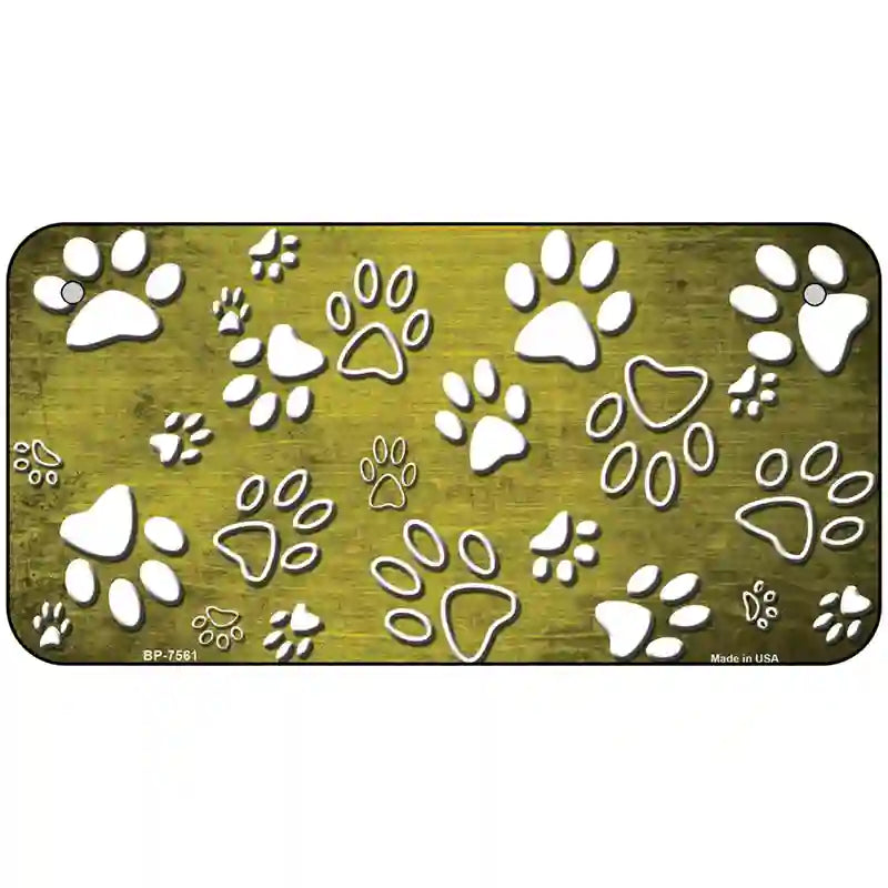 Yellow White Paw Oil Rubbed Metal Novelty License Plate 6" x 3" (BP)