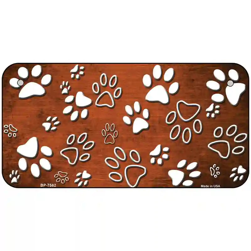 Orange White Paw Oil Rubbed Metal Novelty License Plate 6" x 3" (BP)