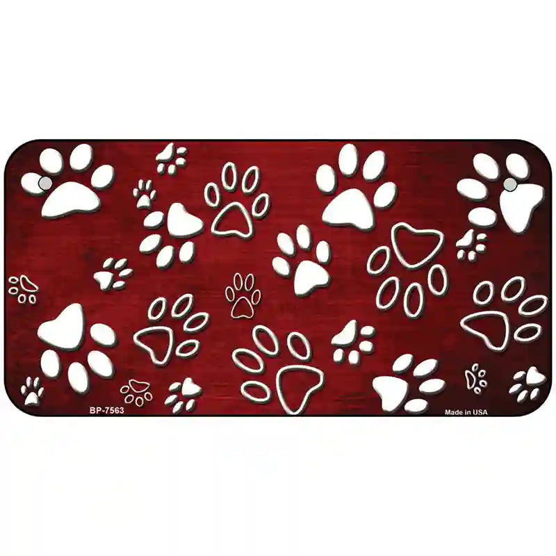 Red White Paw Oil Rubbed Metal Novelty License Plate 6" x 3" (BP)