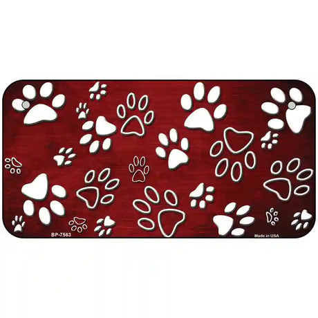 Red White Paw Oil Rubbed Metal Novelty License Plate 6" x 3" (BP)