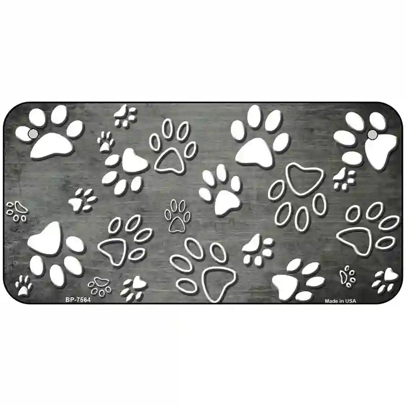 Gray White Paw Oil Rubbed Metal Novelty License Plate 6" x 3" (BP)