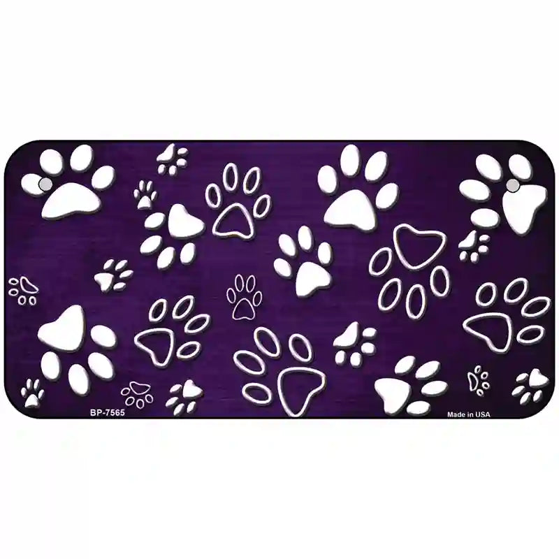 Purple White Paw Oil Rubbed Metal Novelty License Plate 6" x 3" (BP)