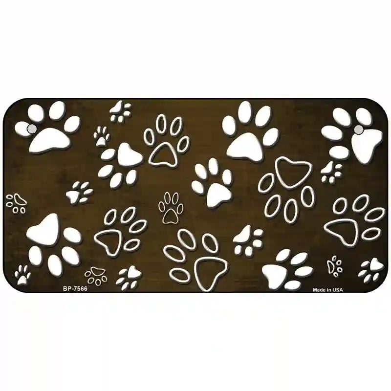 Brown White Paw Oil Rubbed Metal Novelty License Plate 6" x 3" (BP)