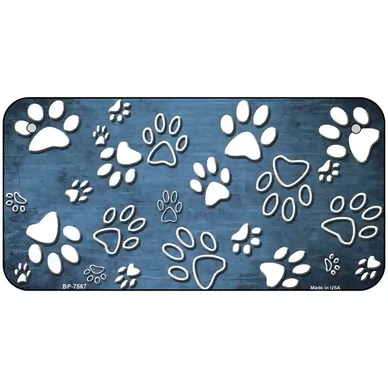 Light Blue White Paw Oil Rubbed Metal Novelty License Plate 6" x 3" (BP)