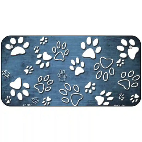 Light Blue White Paw Oil Rubbed Metal Novelty License Plate 6" x 3" (BP)