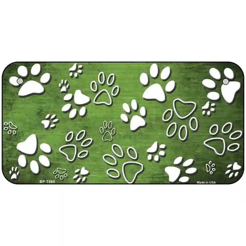 Lime Green White Paw Oil Rubbed Metal Novelty License Plate 6" x 3" (BP)