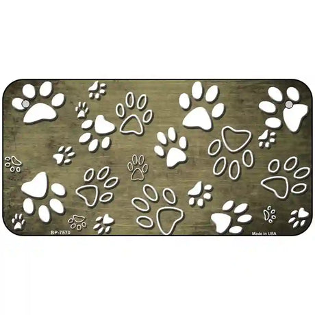 Gold White Paw Oil Rubbed Metal Novelty License Plate 6" x 3" (BP)