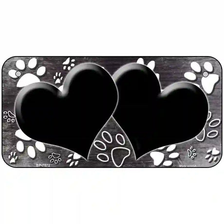 Paw Heart Black White Metal Novelty License Plate 6" x 3" (BP)