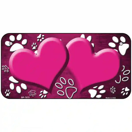 Paw Heart Pink White Metal Novelty License Plate 6" x 3" (BP)