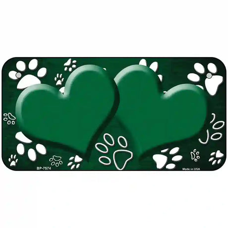 Paw Heart Green White Metal Novelty License Plate 6" x 3" (BP)