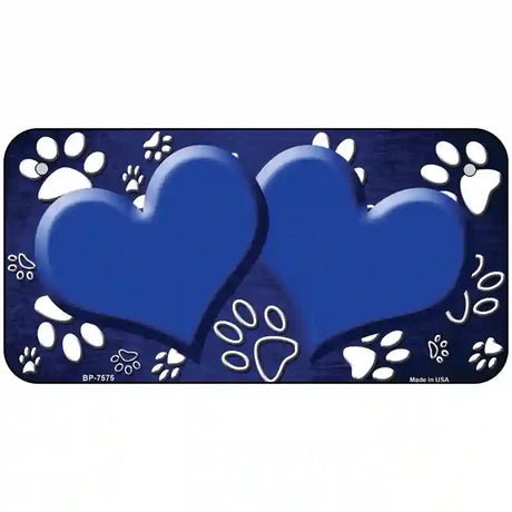 Paw Heart Blue White Metal Novelty License Plate 6" x 3" (BP)