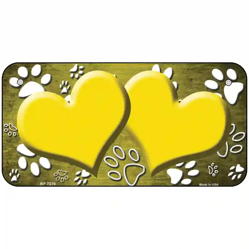 Paw Heart Yellow White Metal Novelty License Plate 6" x 3" (BP)